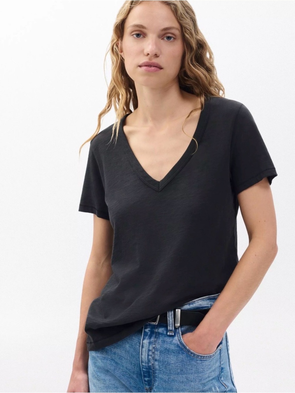 Rag & Bone black The Slub Vee thin tee shirt casual everyday street style size S